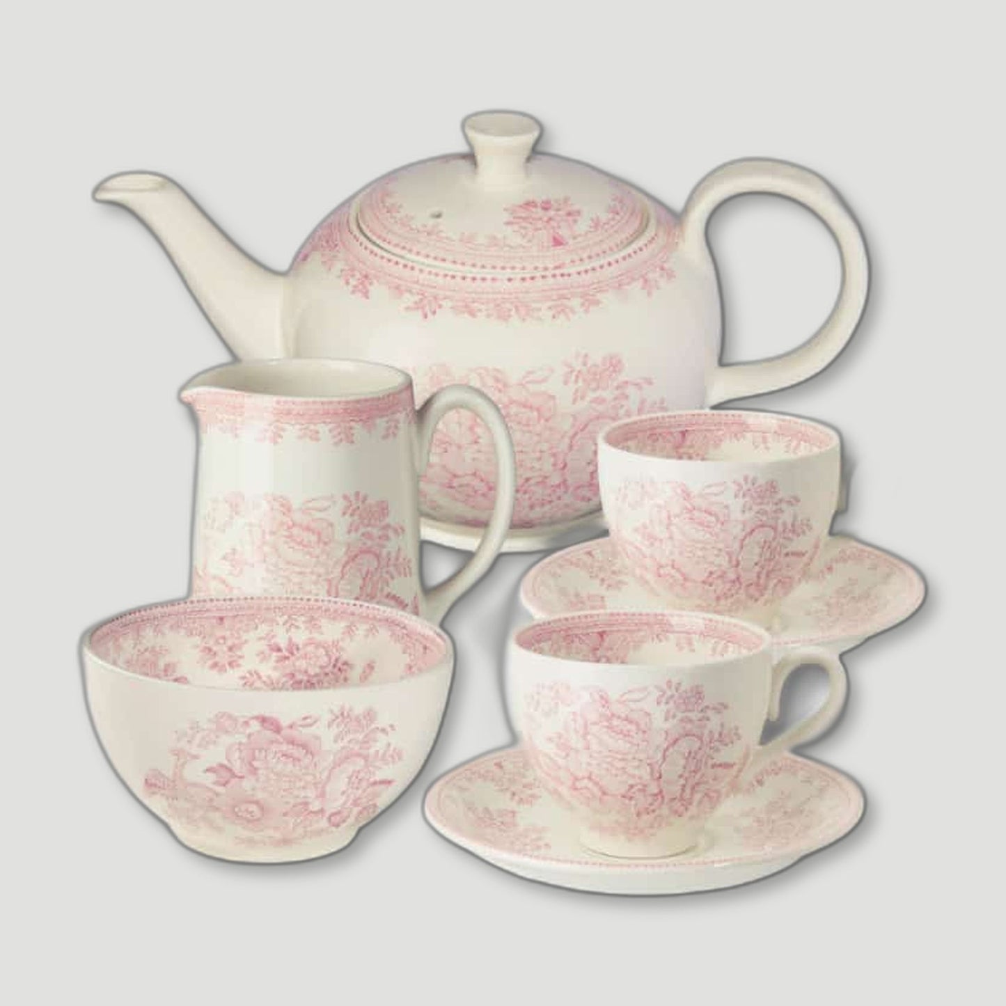 Pink Asiatic Pheasants Tea Set from Burleigh Pottery - British Made Tableware
