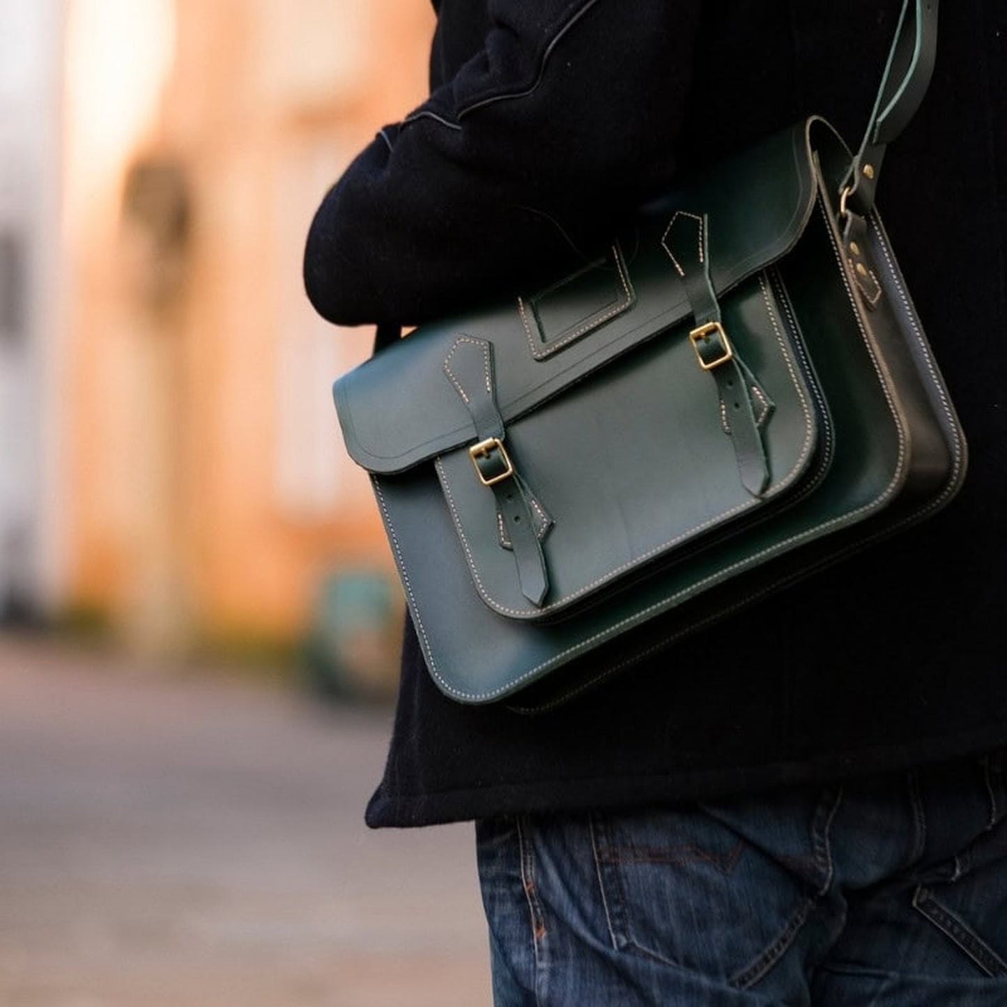 Leather Satchel - Racing Green