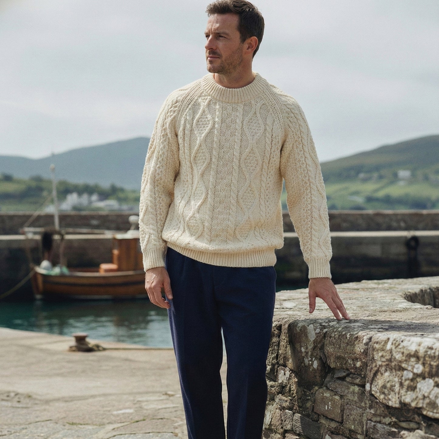 Men's Aran Jumper - Ecru