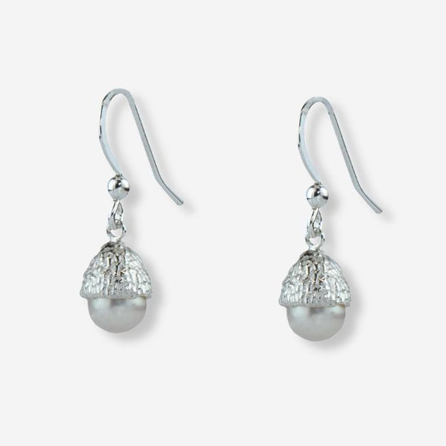 Silver Pearl Acorn Earrings