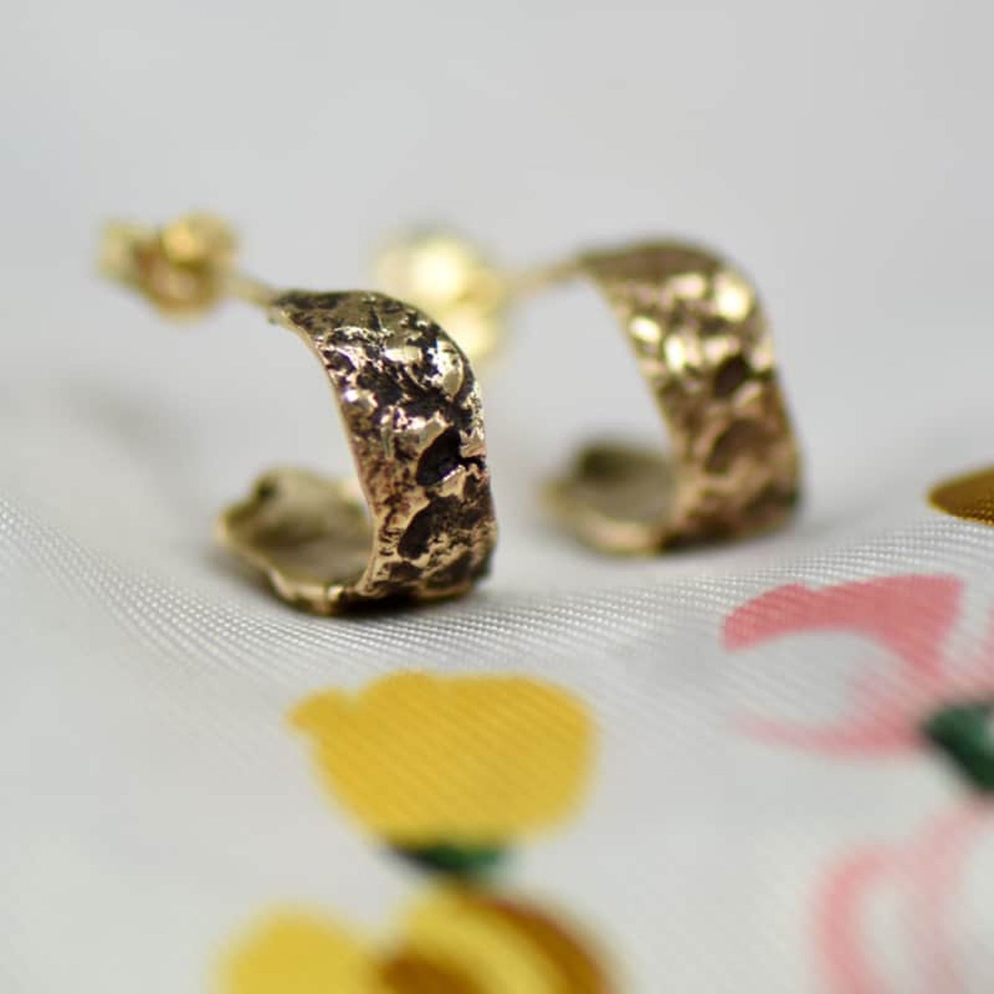 Small Bronze Bark Hoop Earrings