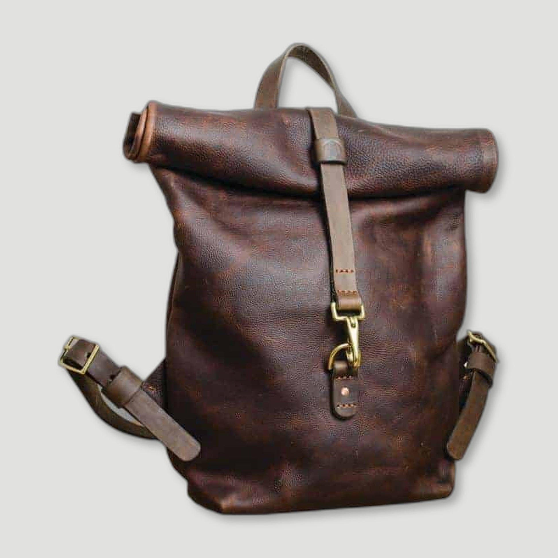Tan Kodiak Leather Roll Top Backpack from Heather Borg - British Made Leather Bags