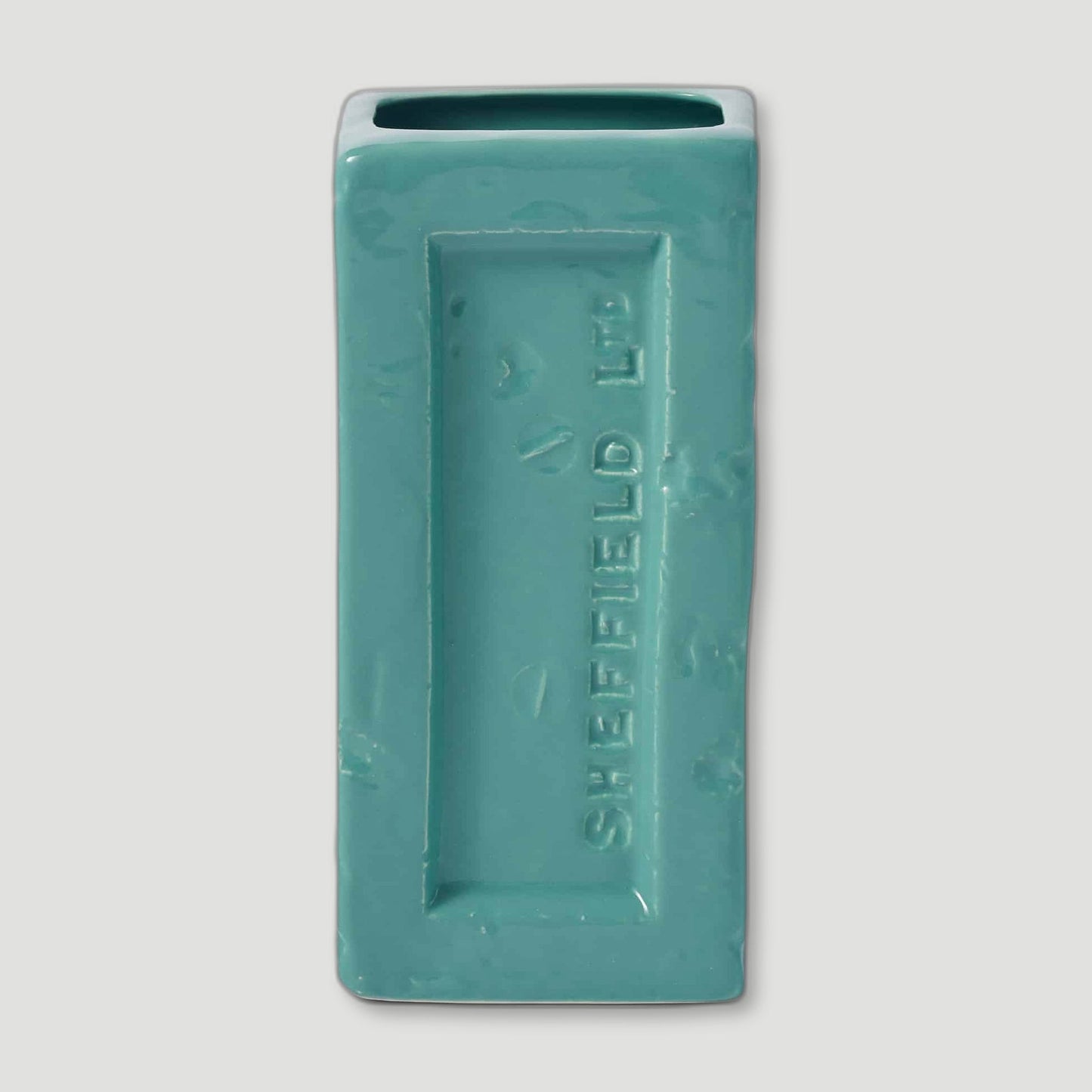 Front view of Turquoise Sheffield Brick Vase from Stolen Form - British Made Vases & Homeware