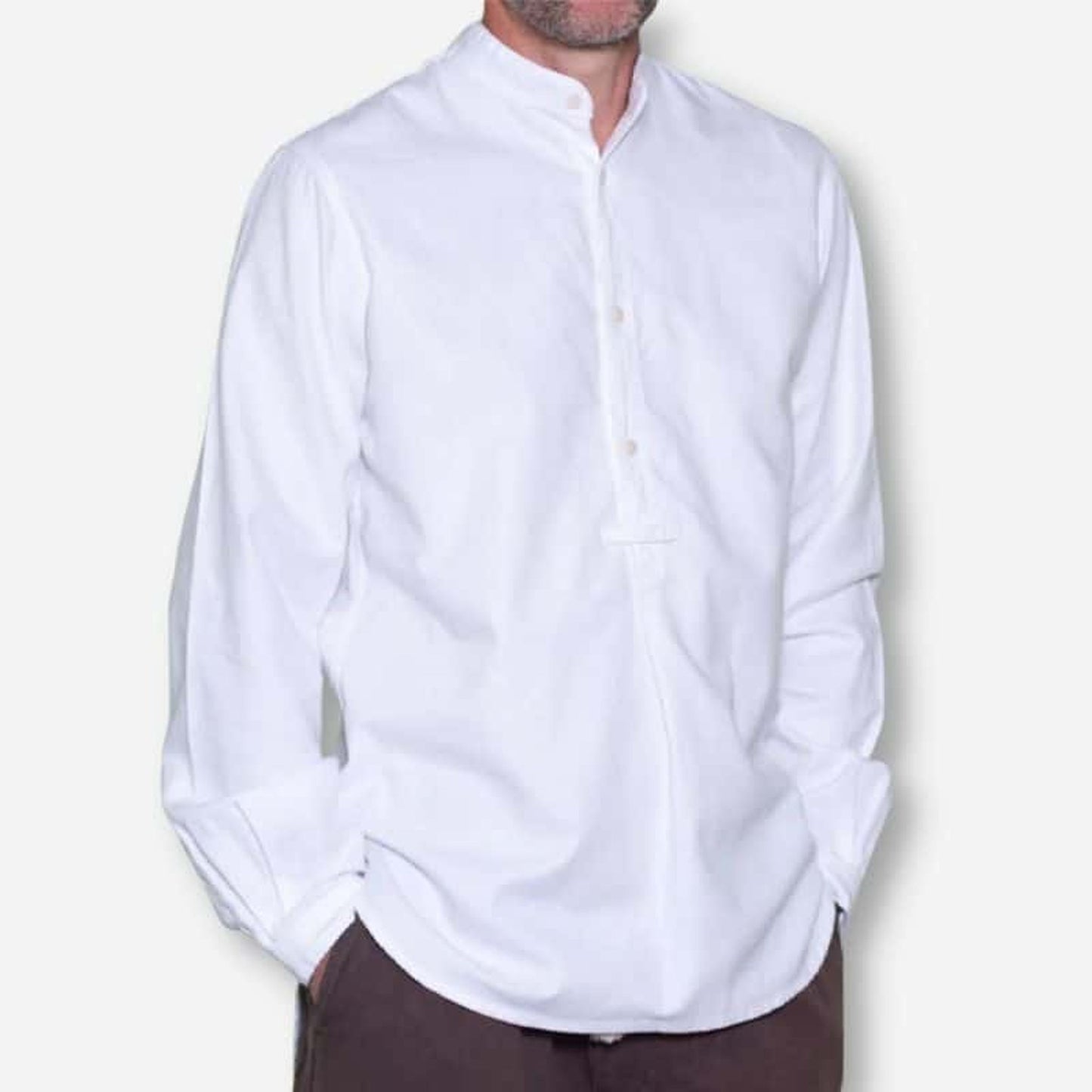 White Cotton 'Admiralty' Grandad Collar Shirt