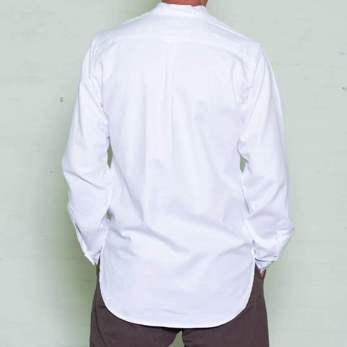 White Cotton 'Admiralty' Grandad Collar Shirt