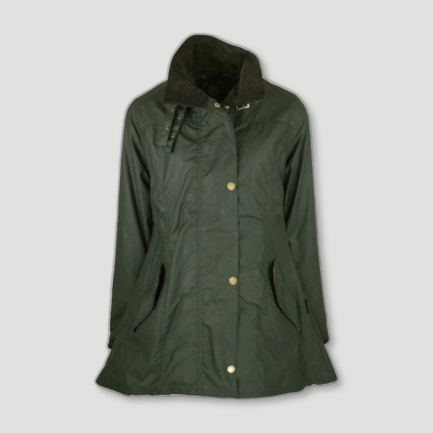 Front view of Women's Olivia Waxed Jacket - Green from Oxford Blue - British Made Waxed Jackets