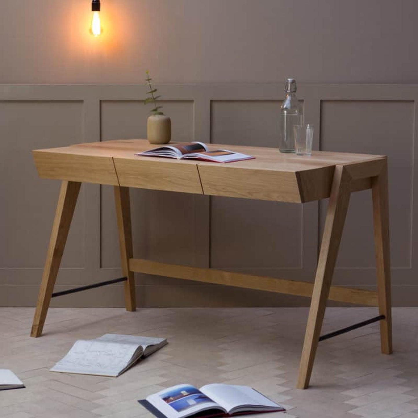 Yackt Three Drawer Desk in Oak