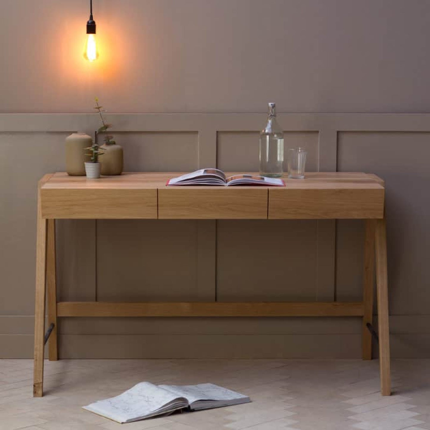 Yackt Three Drawer Desk in Oak