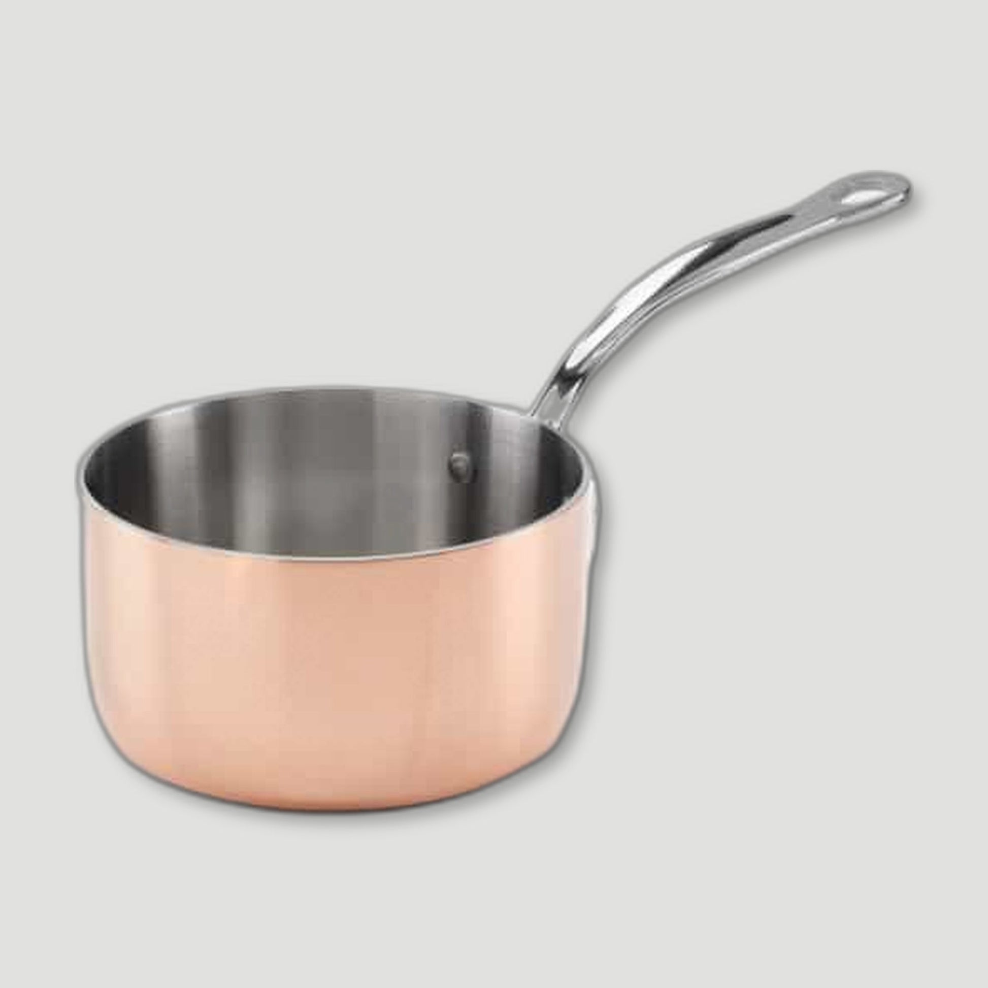 Angled view of 16cm Copper Induction Saucepan & Lid from Samuel Groves - British Made Cookware