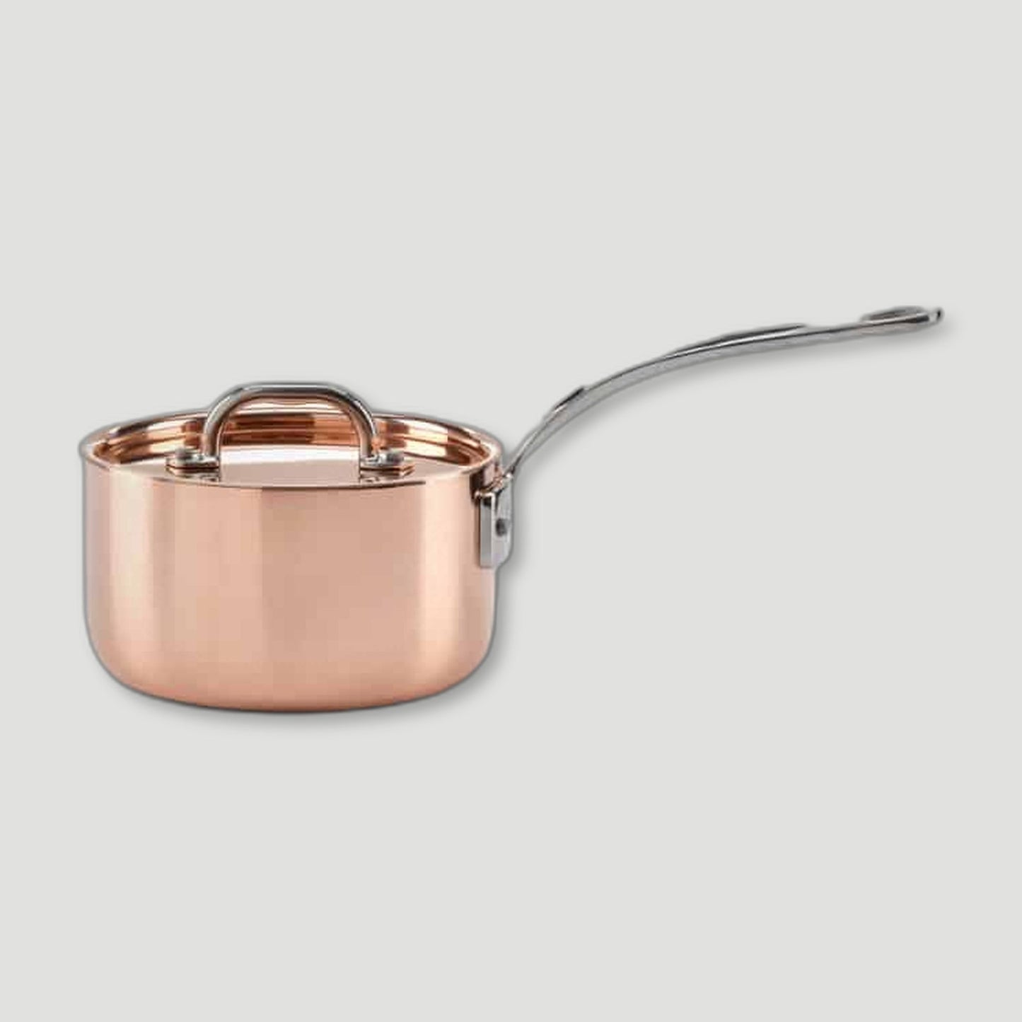 Side view of 16cm Copper Induction Saucepan & Lid from Samuel Groves - British Made Cookware