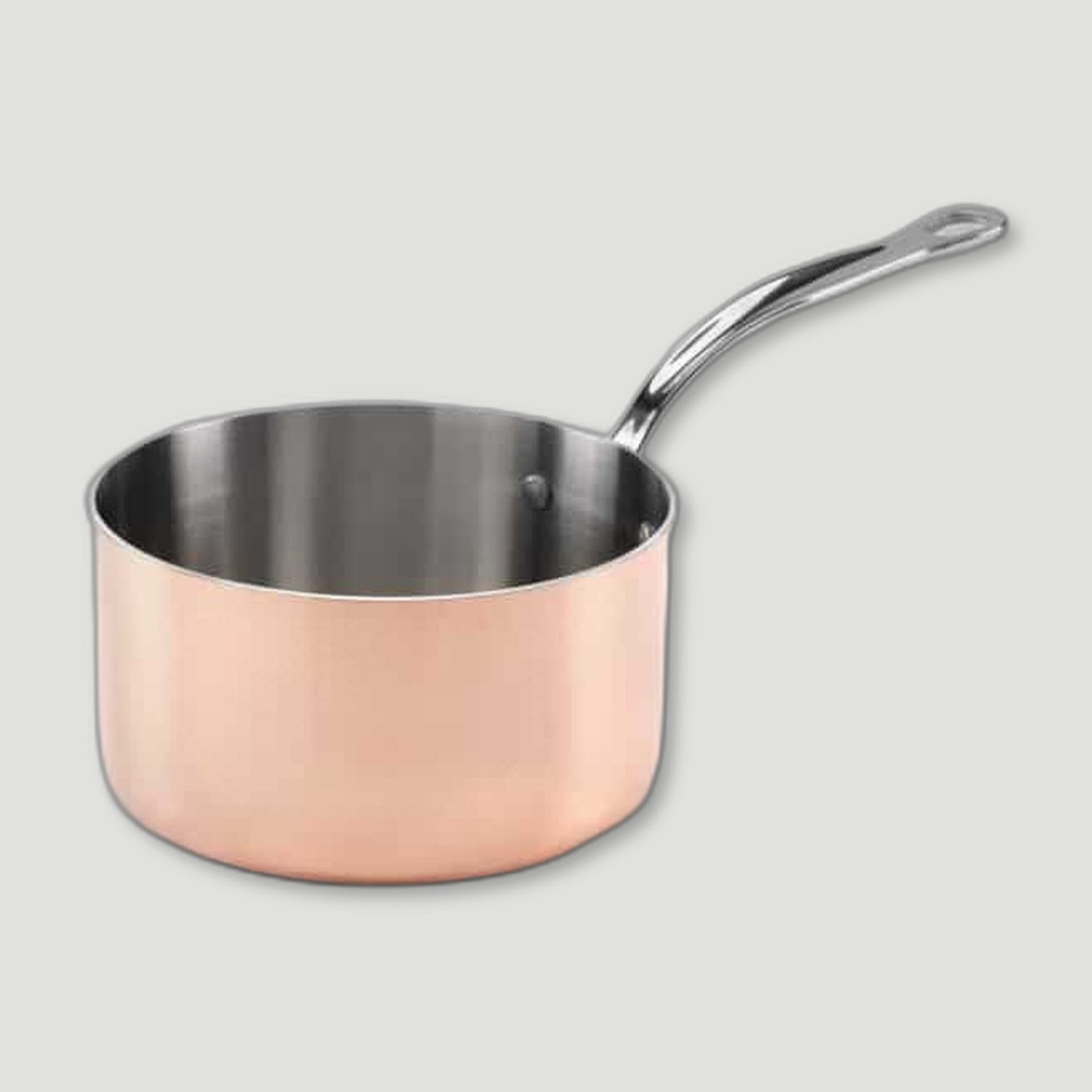 Angled view of 18cm Copper Induction Saucepan & Lid from Samuel Groves - British Made Cookware