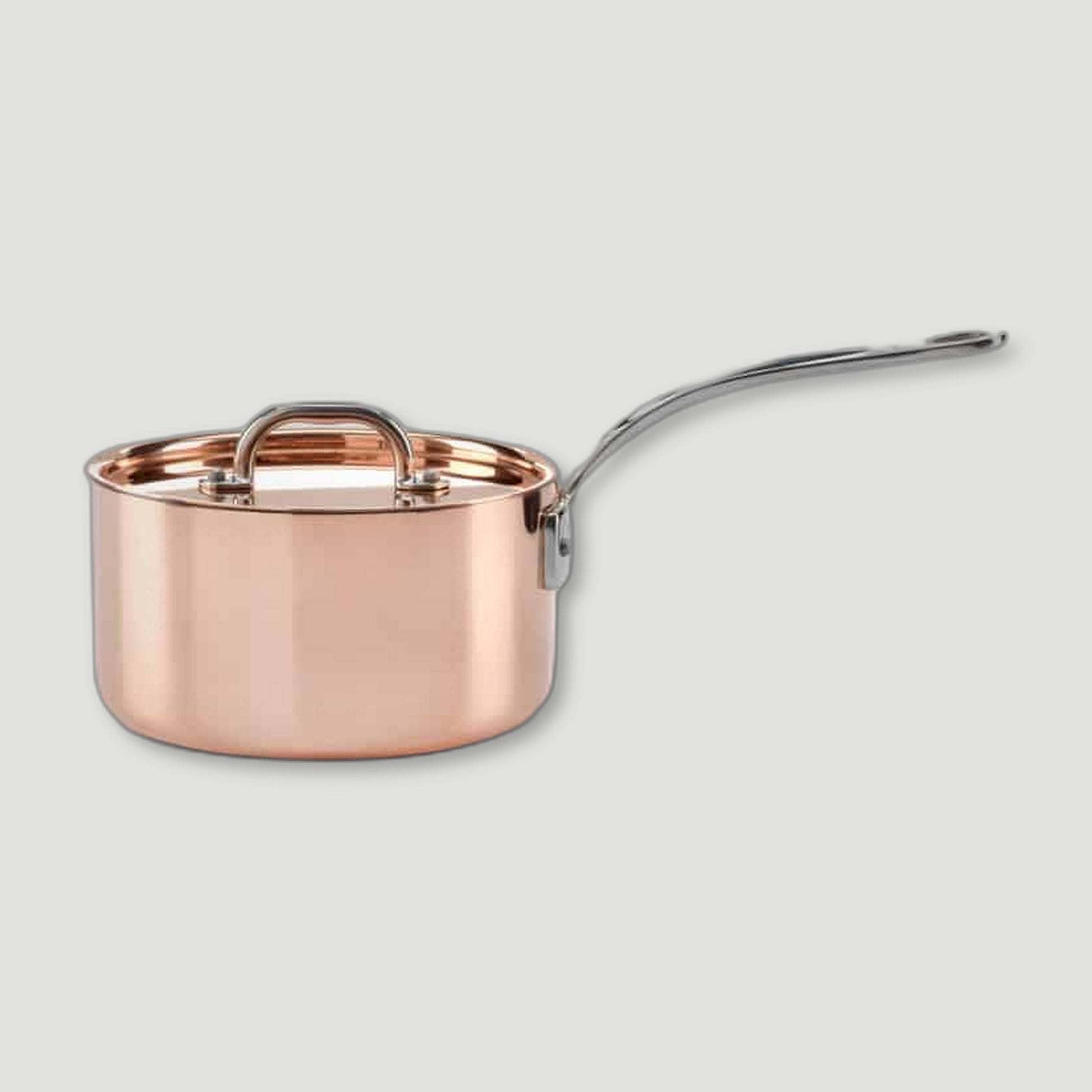 Side view of 18cm Copper Induction Saucepan & Lid from Samuel Groves - British Made Cookware