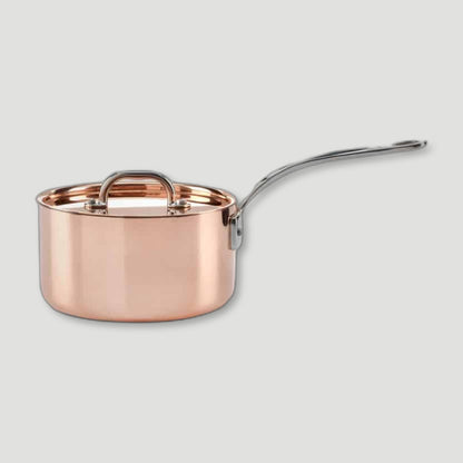 Side view of 18cm Copper Induction Saucepan & Lid from Samuel Groves - British Made Cookware