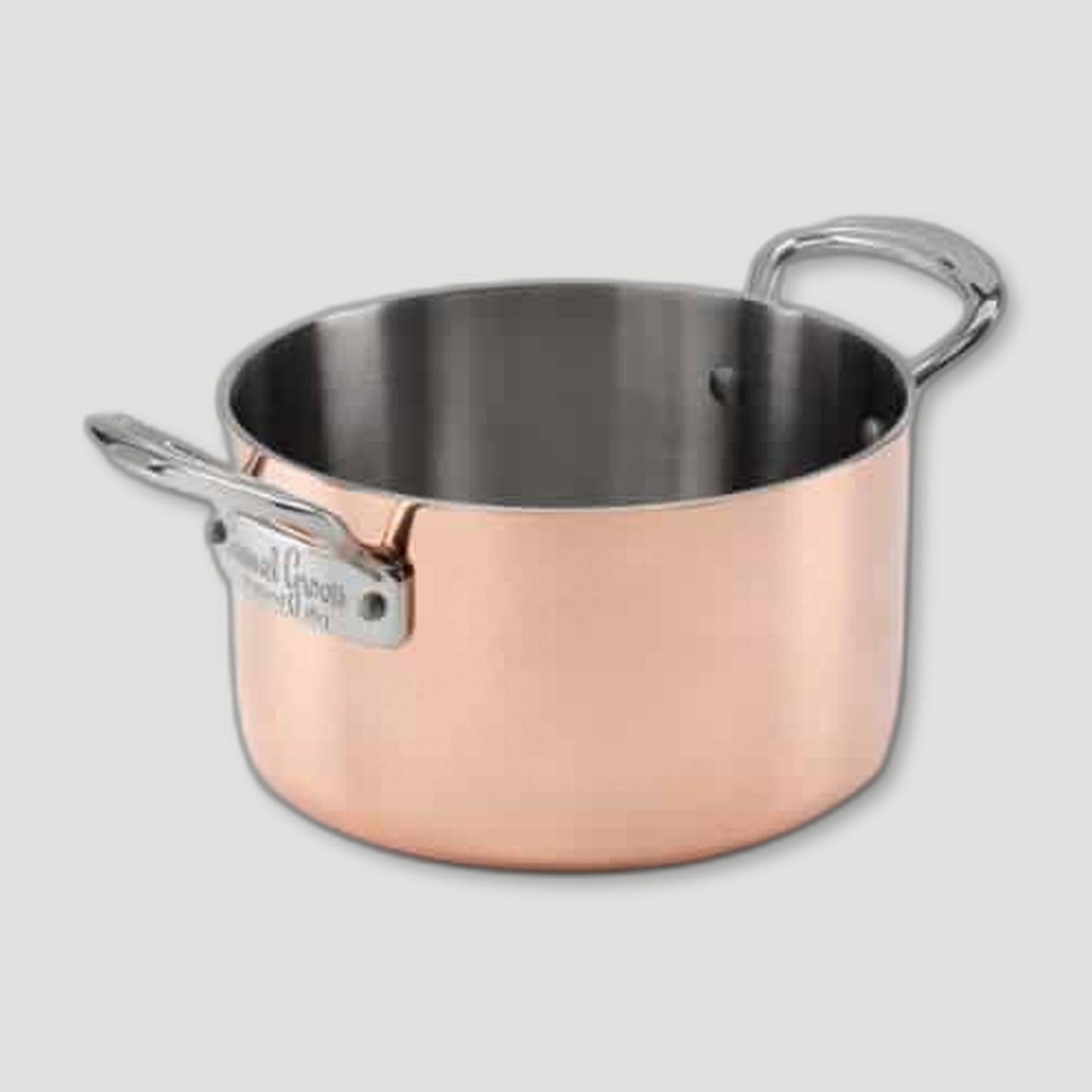 Angled view of 20cm Copper Induction Casserole Pan & Lid from Samuel Groves - British Made Cookware