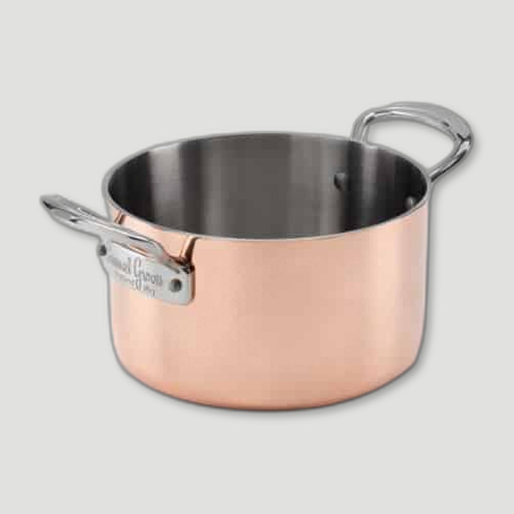 Angled view of 20cm Copper Induction Casserole Pan & Lid from Samuel Groves - British Made Cookware