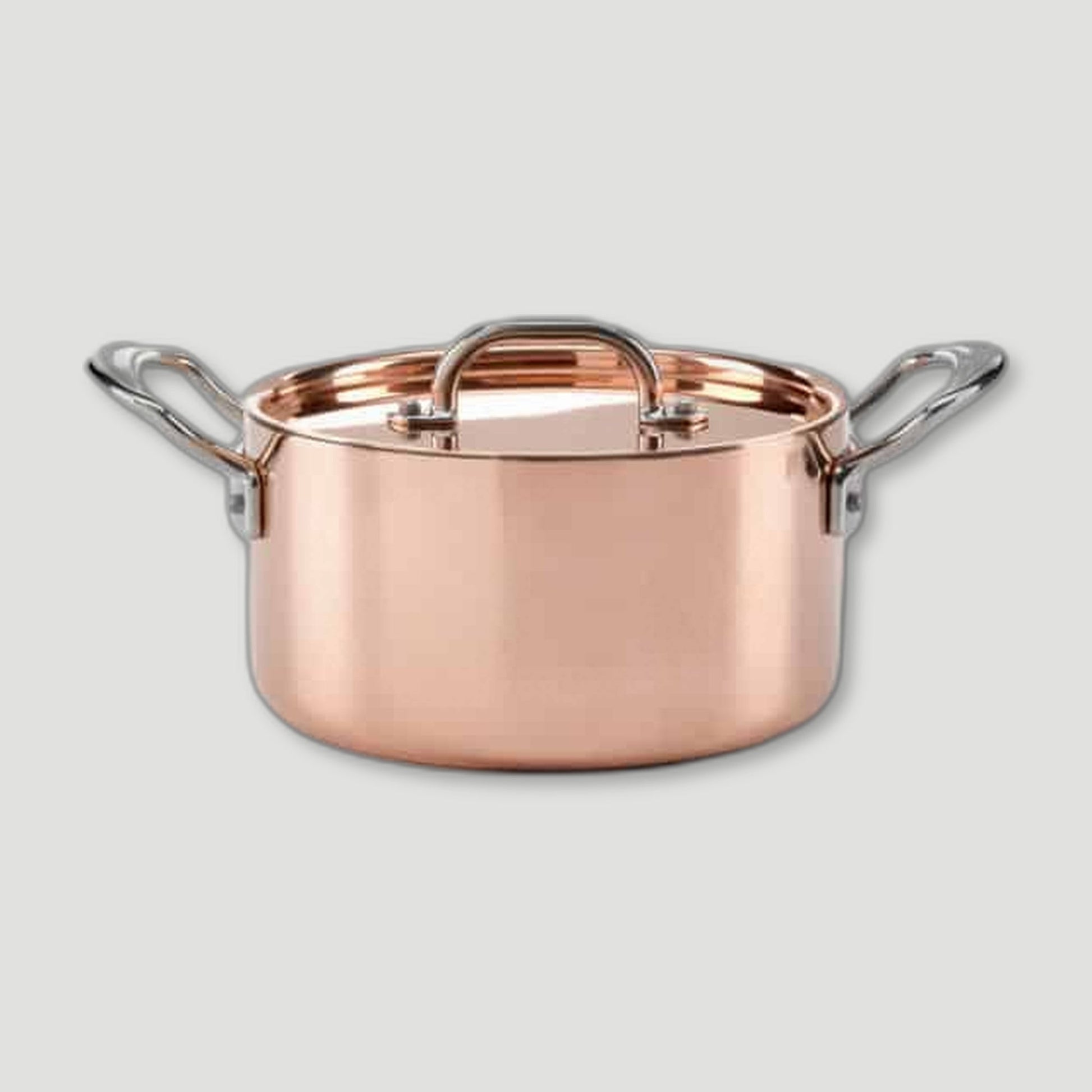 Side view of 20cm Copper Induction Casserole Pan & Lid from Samuel Groves - British Made Cookware
