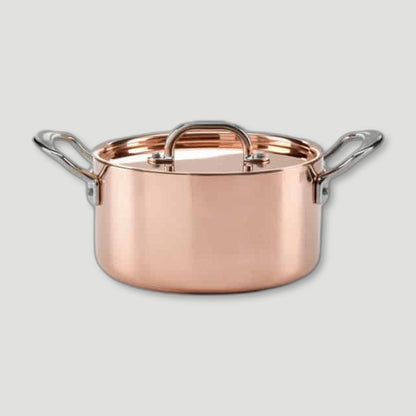 Side view of 20cm Copper Induction Casserole Pan & Lid from Samuel Groves - British Made Cookware