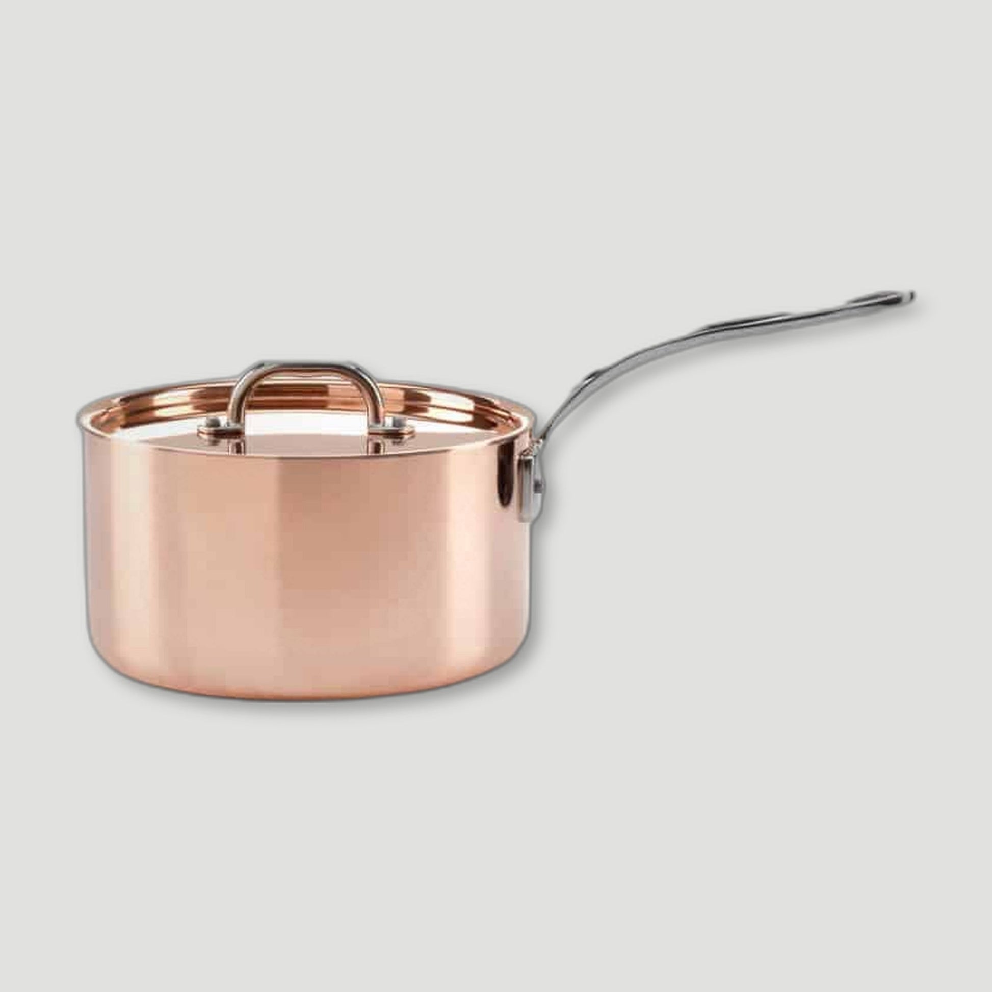 Side view of 20cm Copper Induction Saucepan & Lid from Samuel Groves - British Made Cookware