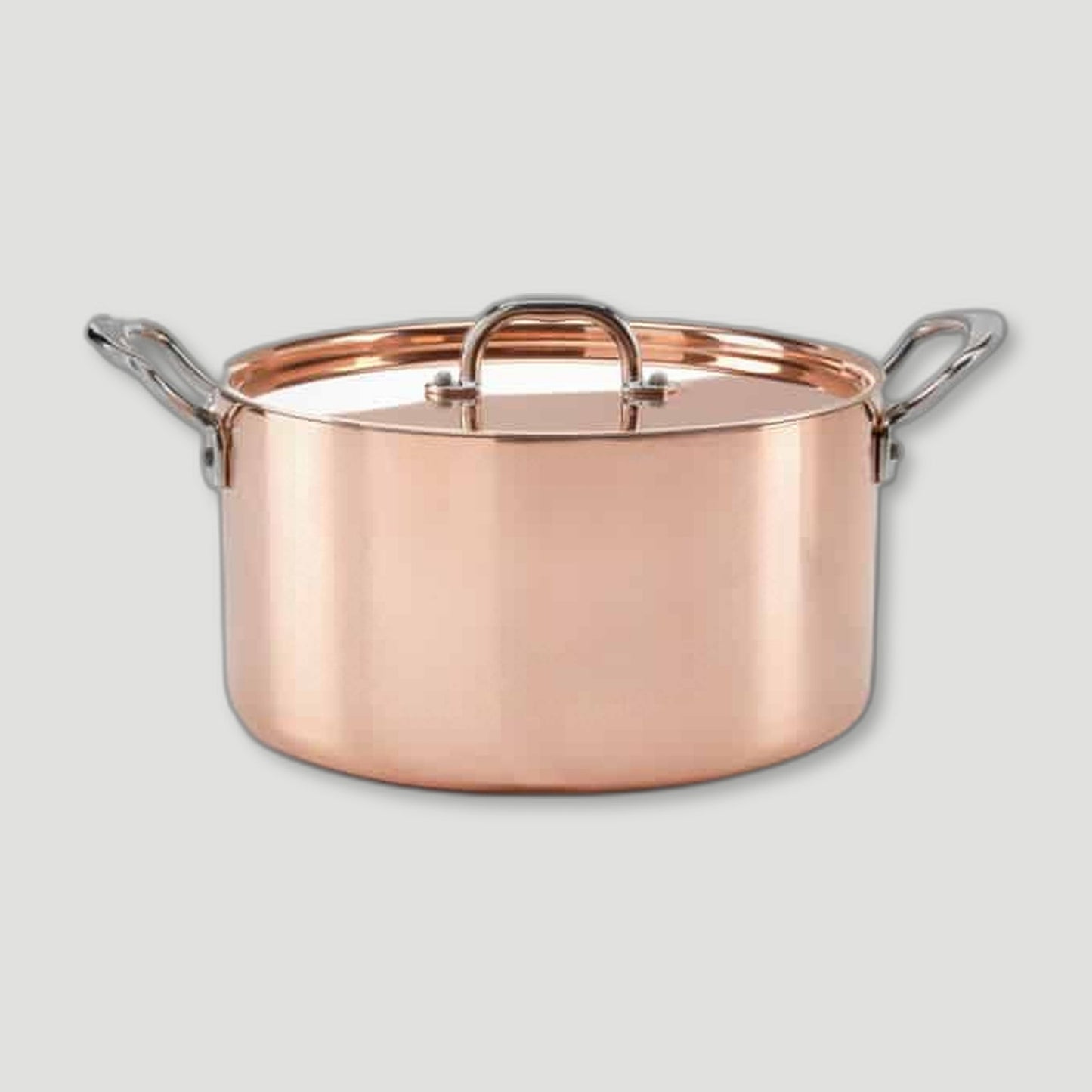 Side view of 26cm Copper Induction Casserole Pan & Lid from Samuel Groves - British Made Cookware