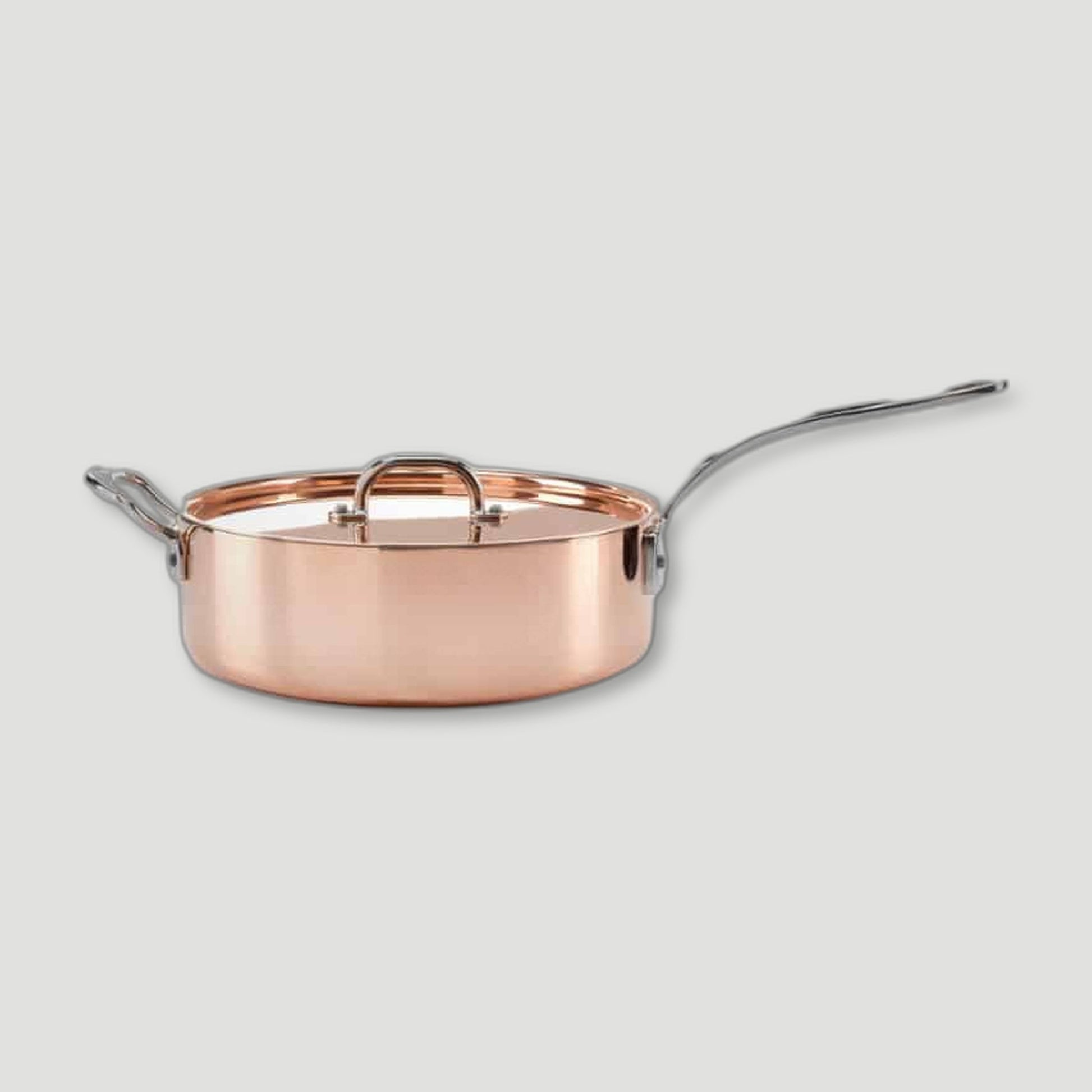 Side view of 26cm Copper Induction Sauté Pan & Lid from Samuel Groves - British Made Cookware