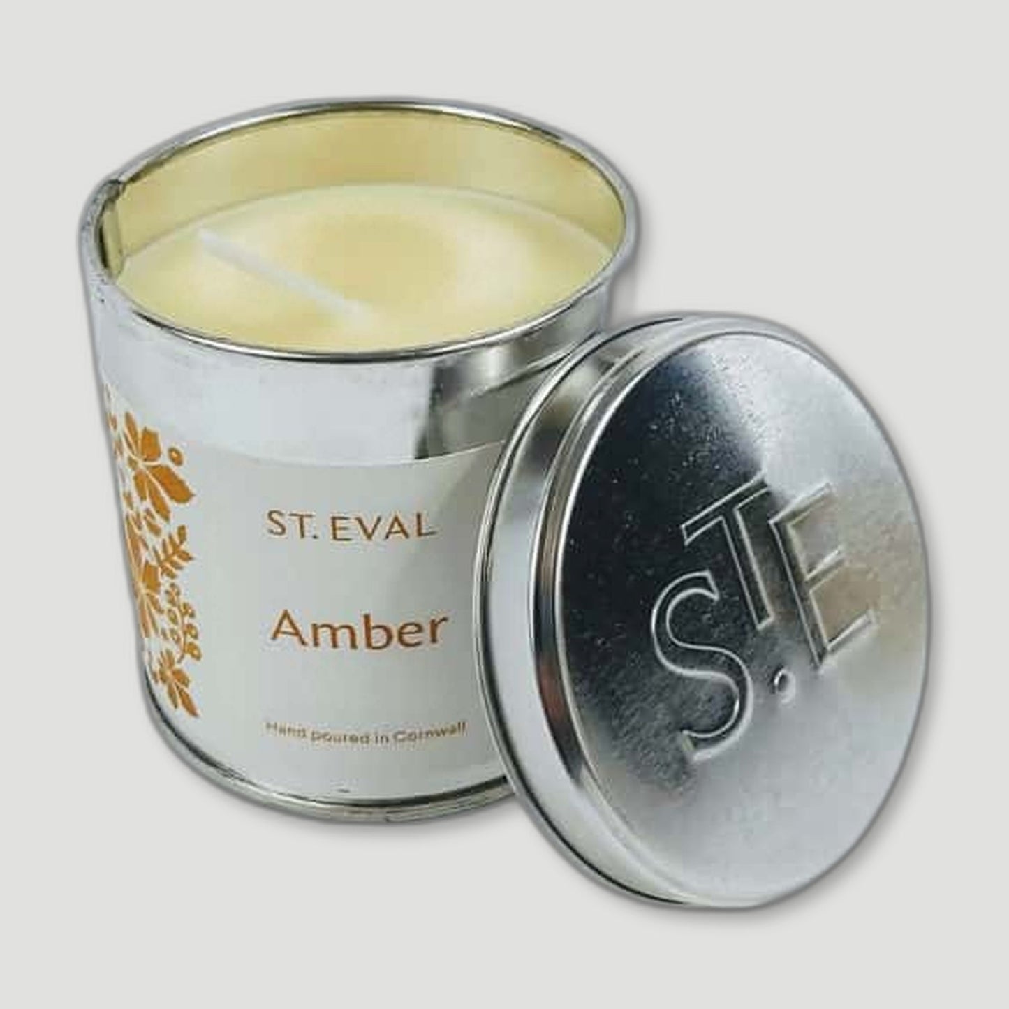 Top view of Amber Tin Candle from St Eval Candles - British Made Candles
