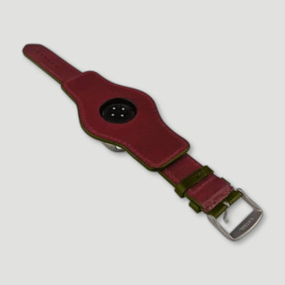 Back view of Apple Watch Ultra 2 Leather Strap - Olive Green from Garstin 1871 - British Made Leather Accessories