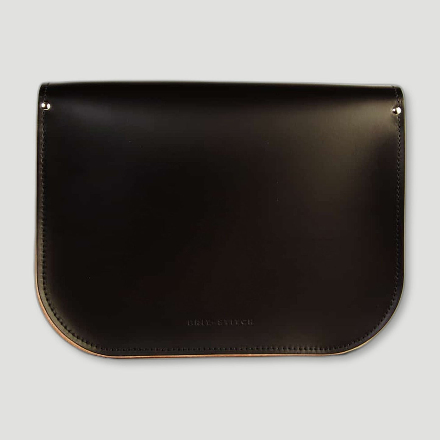 Back view of Black Full Pint Satchel from Brit Stitch - British Made Leather Satchels