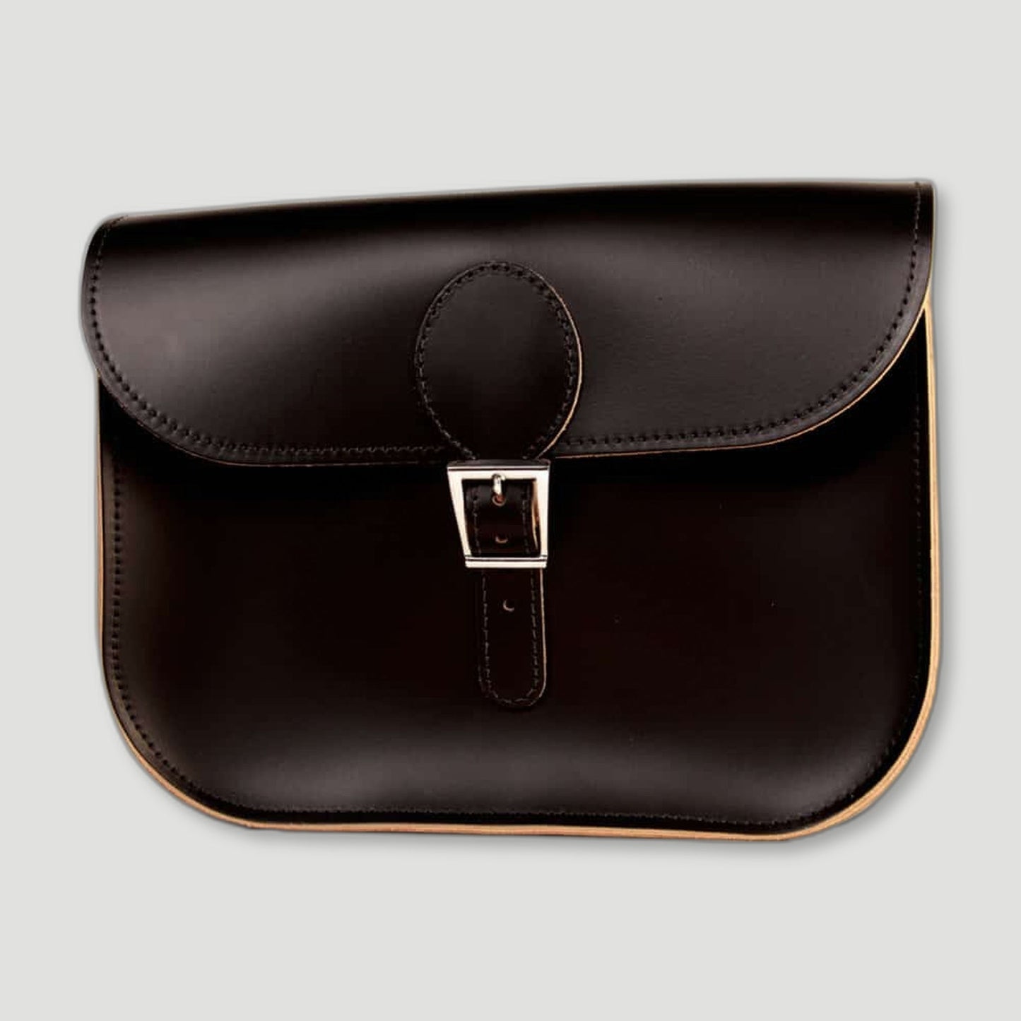 Front view of Black Full Pint Satchel from Brit Stitch - British Made Leather Satchels