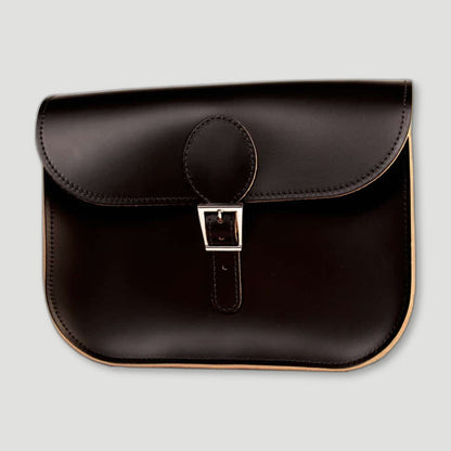 Front view of Black Full Pint Satchel from Brit Stitch - British Made Leather Satchels