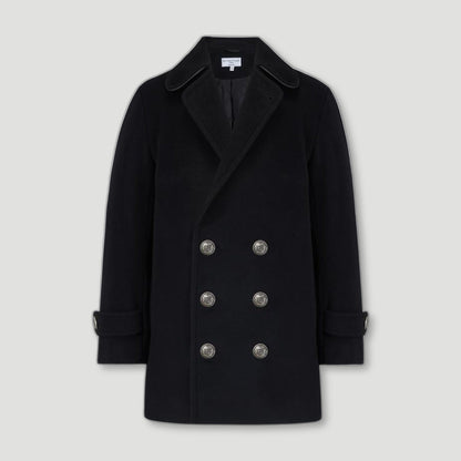 Front view of Black Lambeth Boys Reefer Coat from Brittanical London - British Made Children's Coats