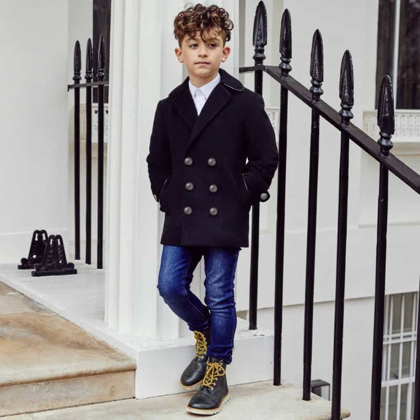 Black Lambeth Boys Reefer Coat