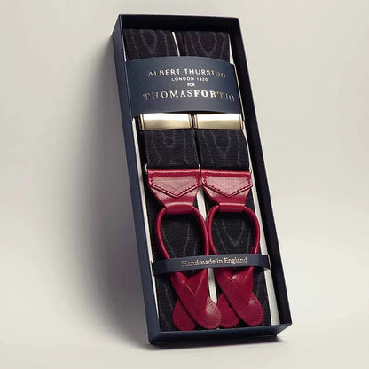 Black Moire Braces with Red Leather