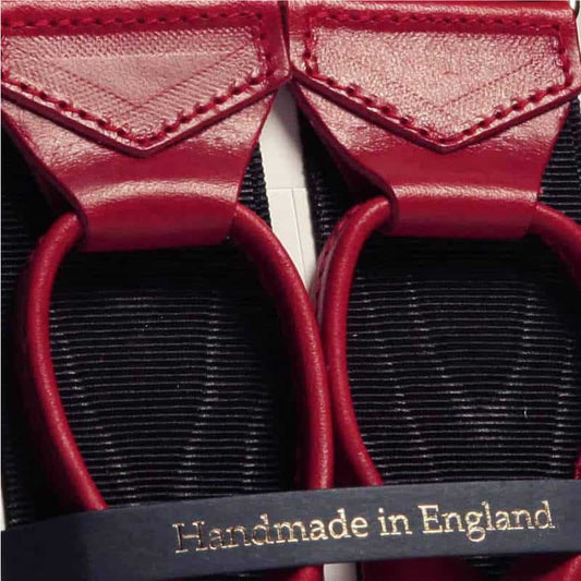 Black Moire Braces with Red Leather
