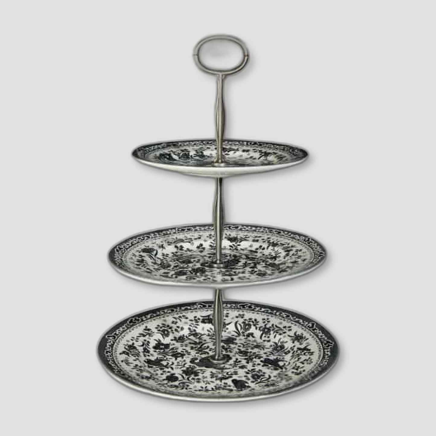 Black Regal Peacock 3 Tier Cake Stand from Burleigh Pottery - British Made Tableware