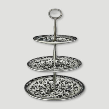 Black Regal Peacock 3 Tier Cake Stand from Burleigh Pottery - British Made Tableware