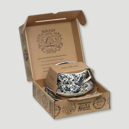 Black Regal Peacock Breakfast Cup Gift Set from Burleigh Pottery - British Made Tableware