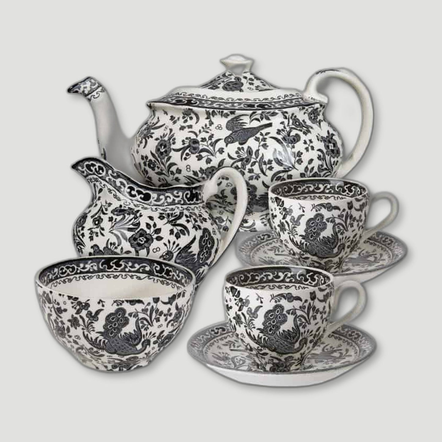 Black Regal Peacock Tea Set from Burleigh Pottery - British Made Tableware