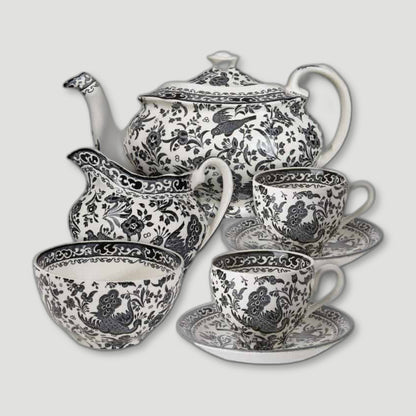 Black Regal Peacock Tea Set from Burleigh Pottery - British Made Tableware
