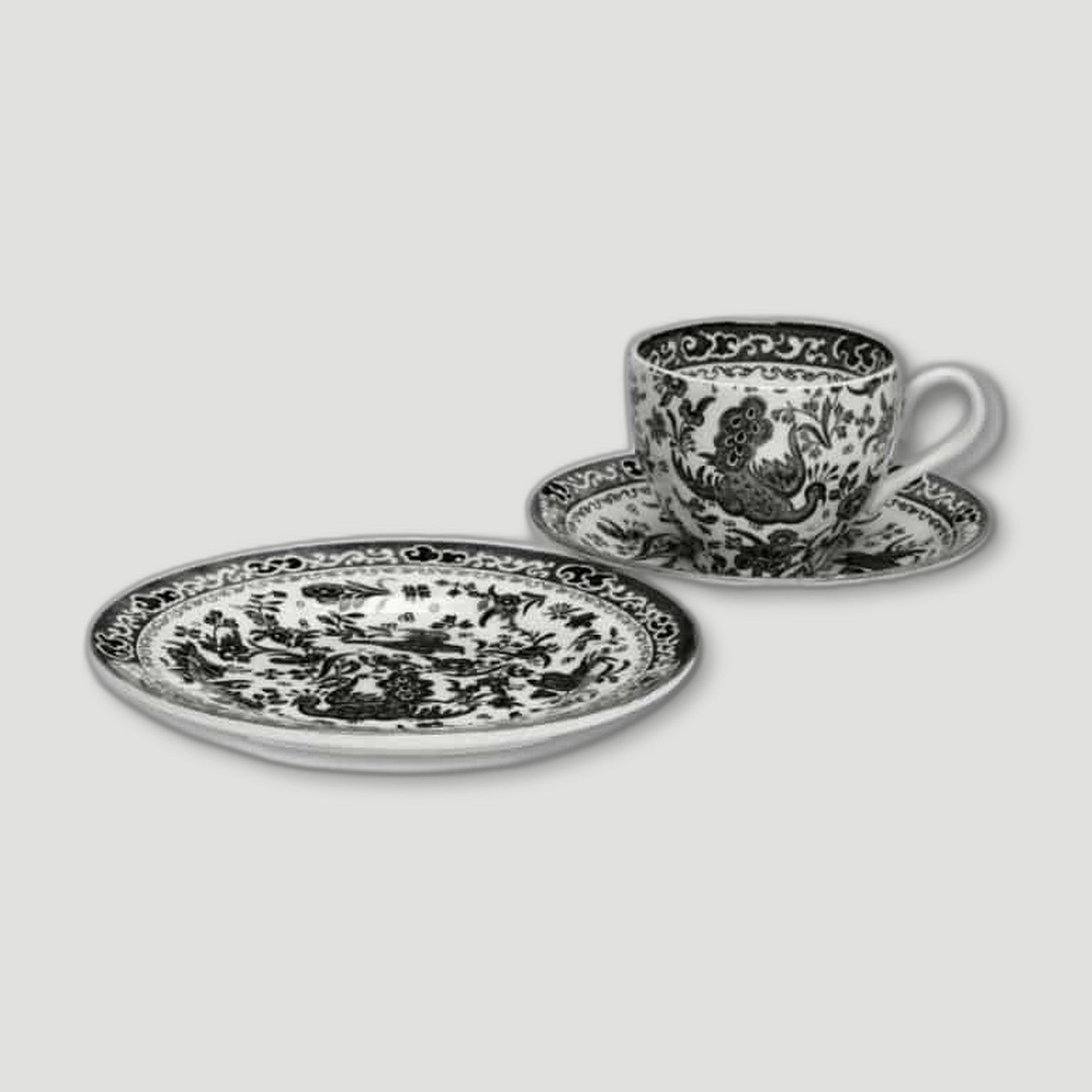 Black Regal Peacock Teacup Gift Set from Burleigh Pottery - British Made Tableware