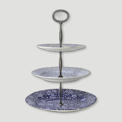 Blue Asiatic Pheasants / Calico / Felicity 3 Tier Cake Stand from Burleigh Pottery - British Made Tableware