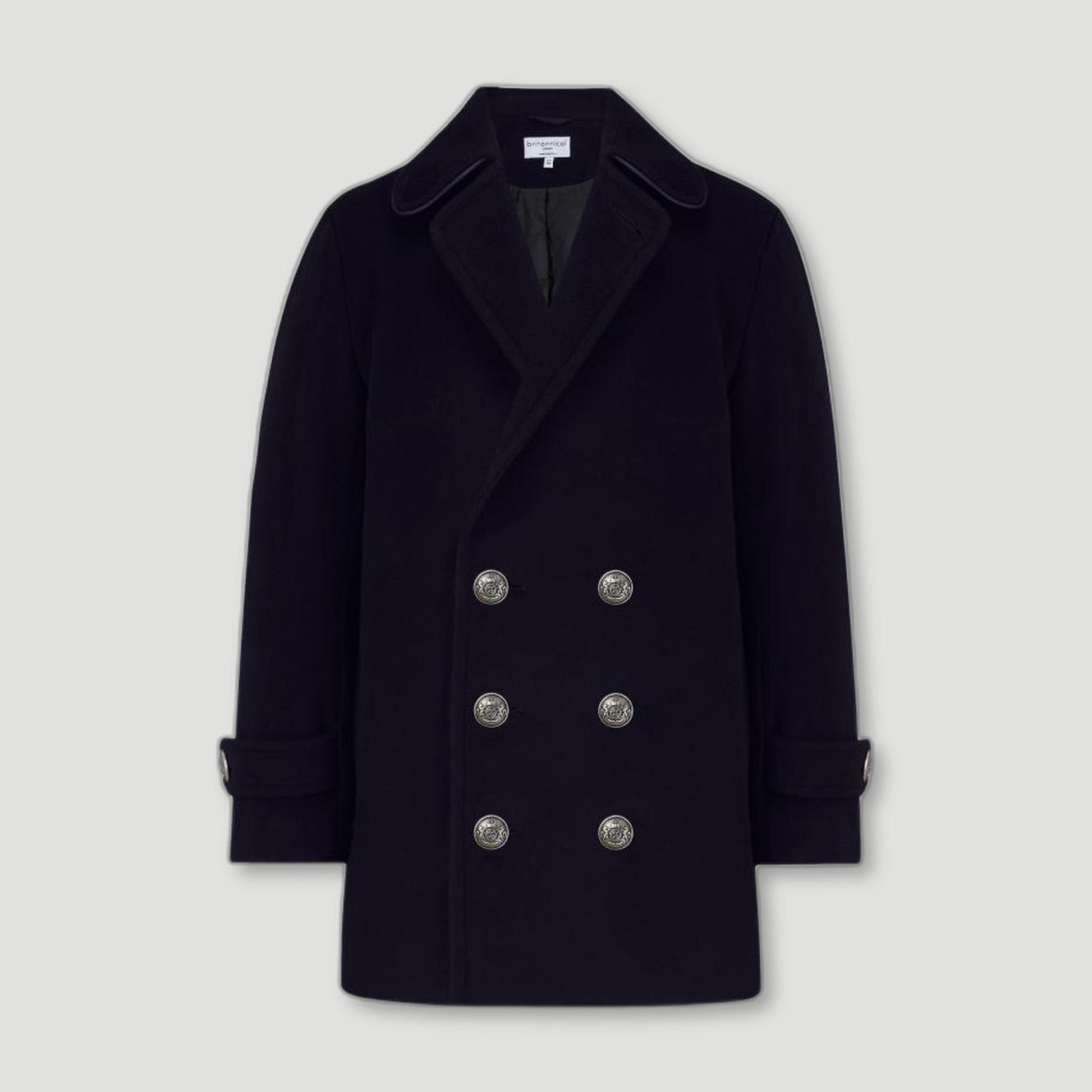 Front view of Blue Lambeth Boys Reefer Coat from Brittanical London - British Made Children's Coats