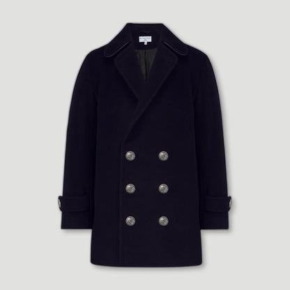 Front view of Blue Lambeth Boys Reefer Coat from Brittanical London - British Made Children's Coats