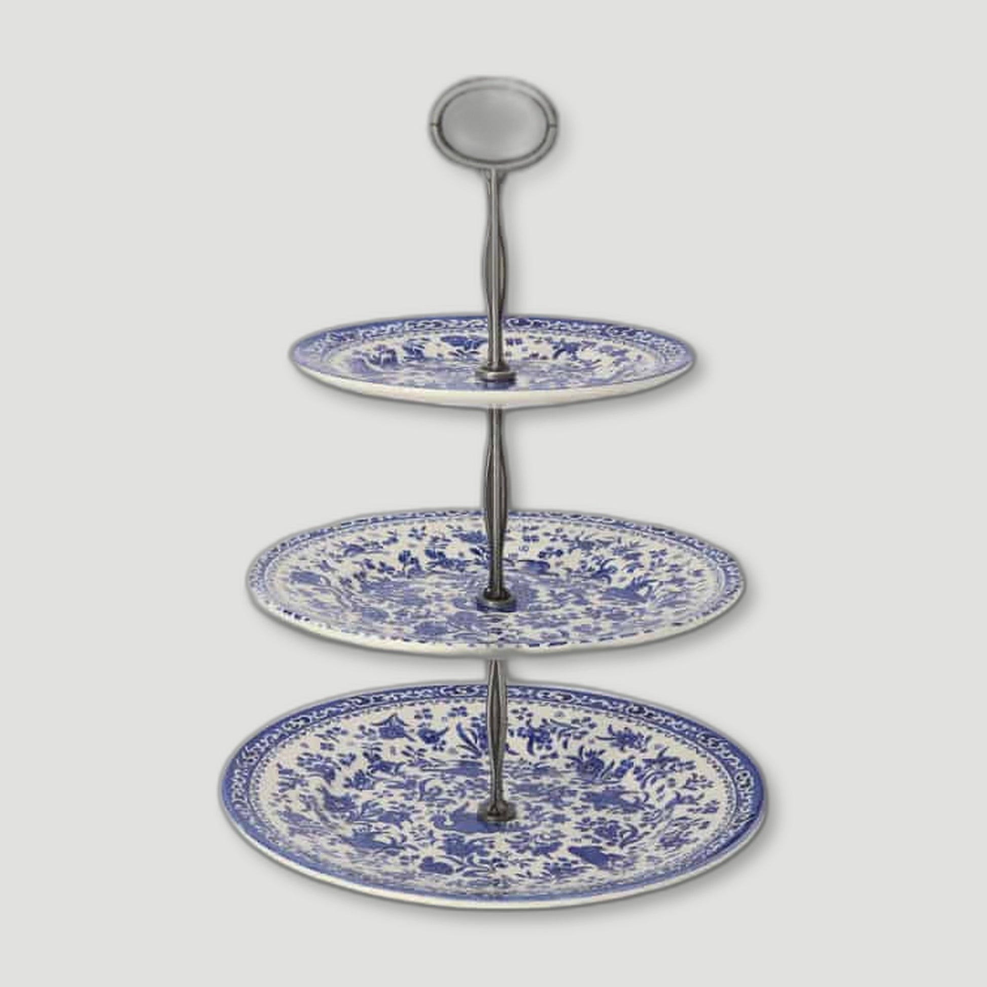 Blue Regal Peacock 3 Tier Cake Stand from Burleigh Pottery - British Made Tableware