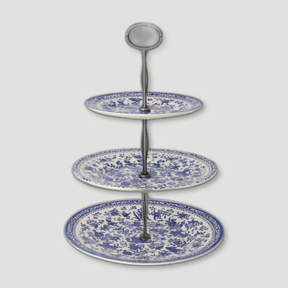 Blue Regal Peacock 3 Tier Cake Stand from Burleigh Pottery - British Made Tableware