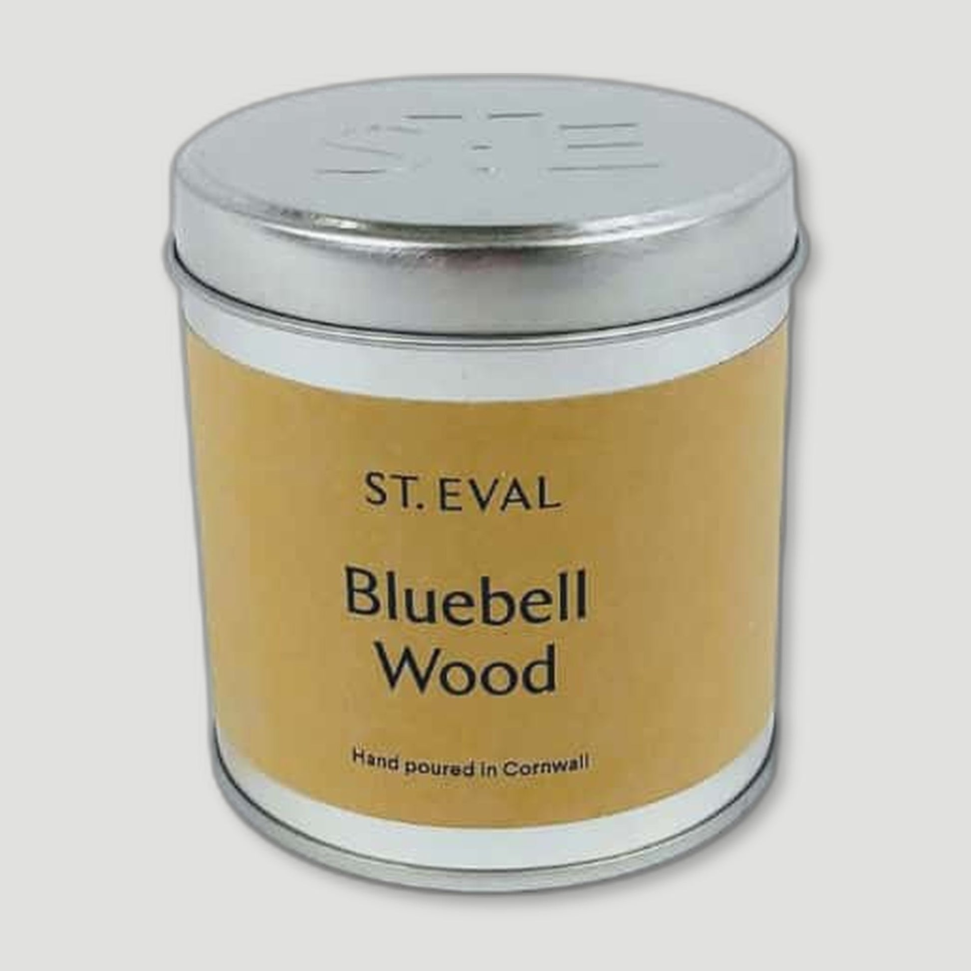 Front view of Bluebell Wood Tin Candle from St Eval Candles - British Made Candles