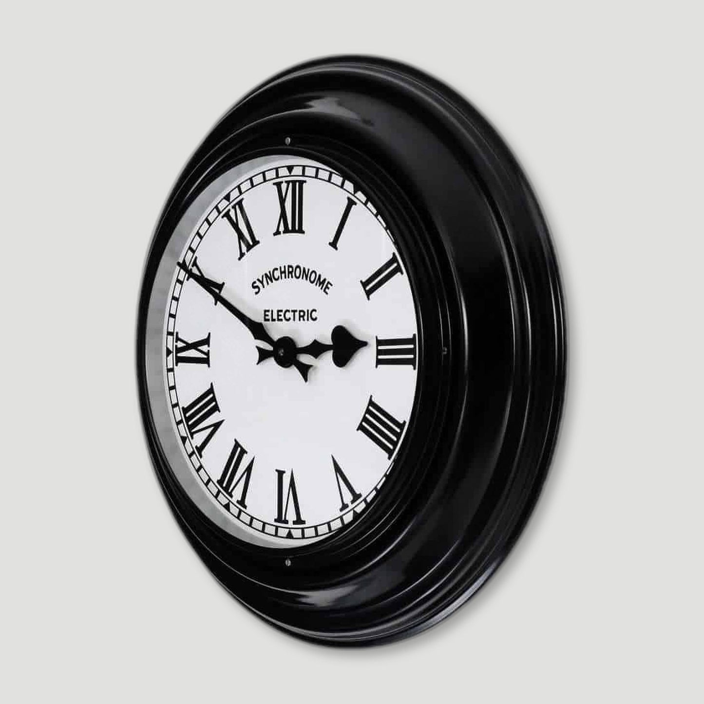 Side view of British Museum Clock Roman Numerals from Synchronome Clocks - British Made Wall Clocks