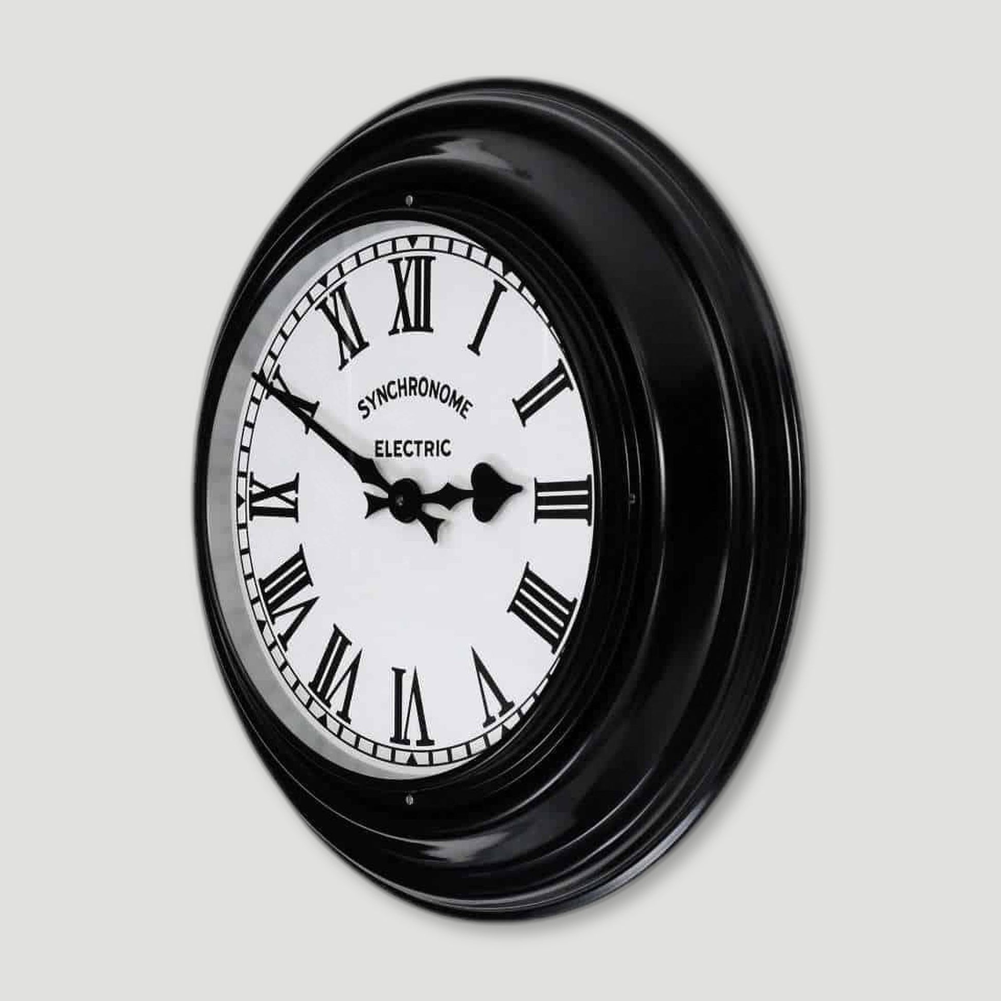 Side view of British Museum Clock Roman Numerals from Synchronome Clocks - British Made Wall Clocks