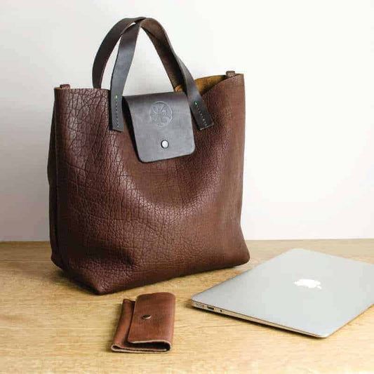 Brown Bison Leather Tote Bag