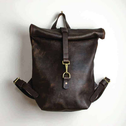 Brown Medium Kodiak Leather Roll Top Backpack