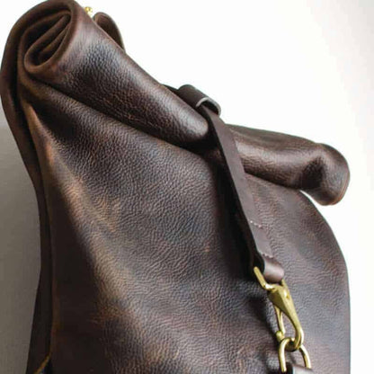 Brown Medium Kodiak Leather Roll Top Backpack